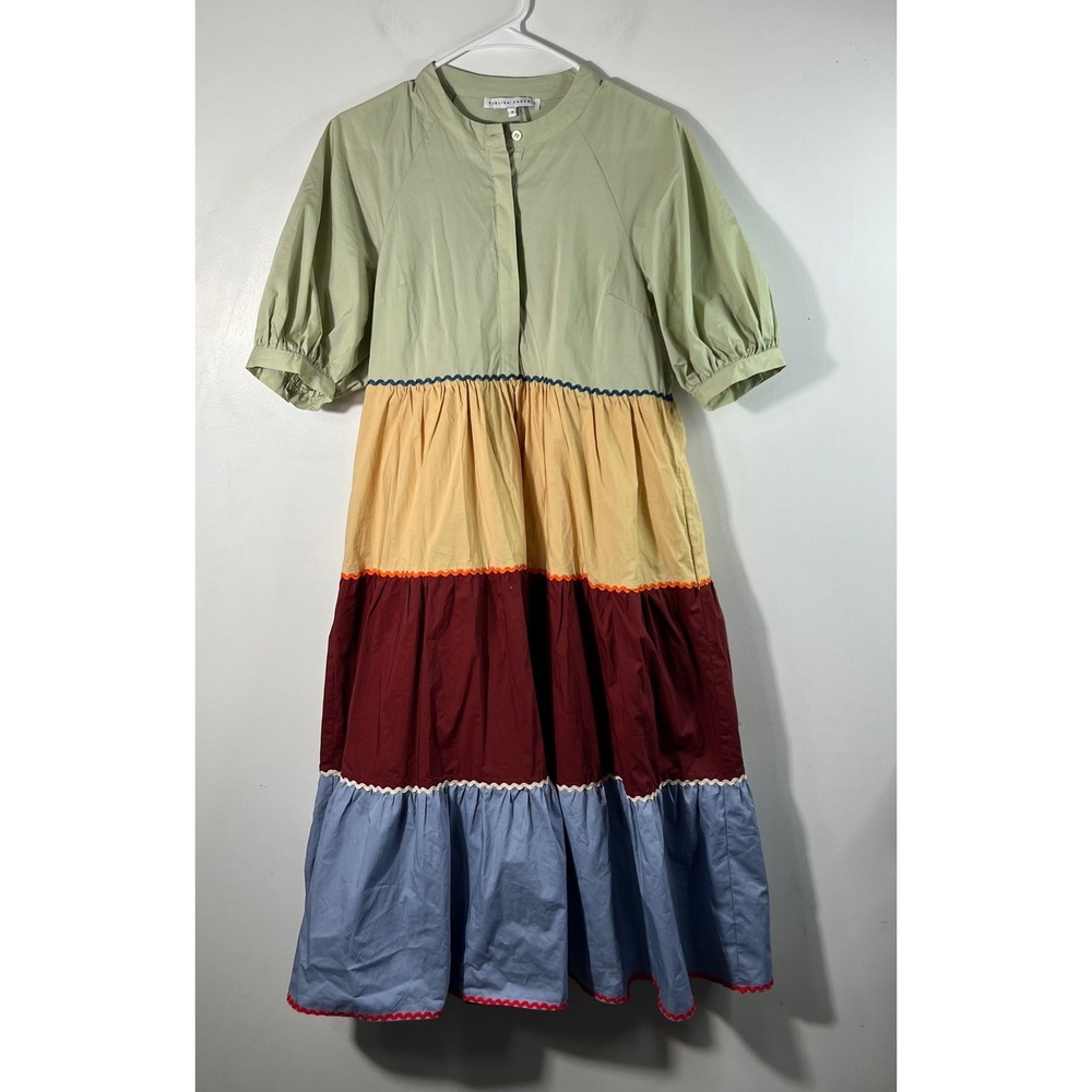 English Factory Colorblock Trim Detail Midi Dress S Lined Cotton